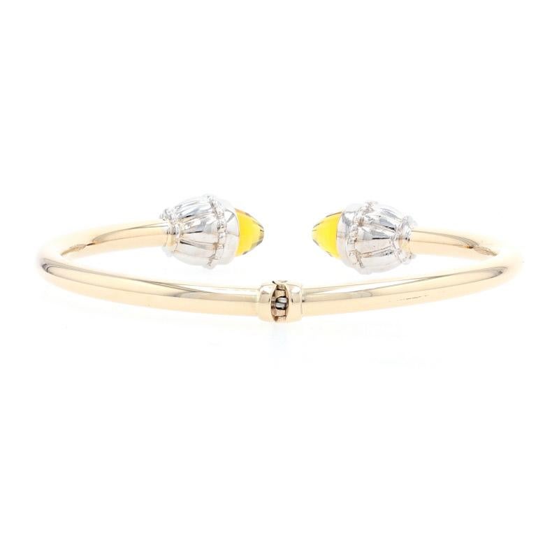 Yellow Gold Citrine Hinged Negative Space Bangle Bracelet, 14 Karat Briolette In Excellent Condition In Greensboro, NC