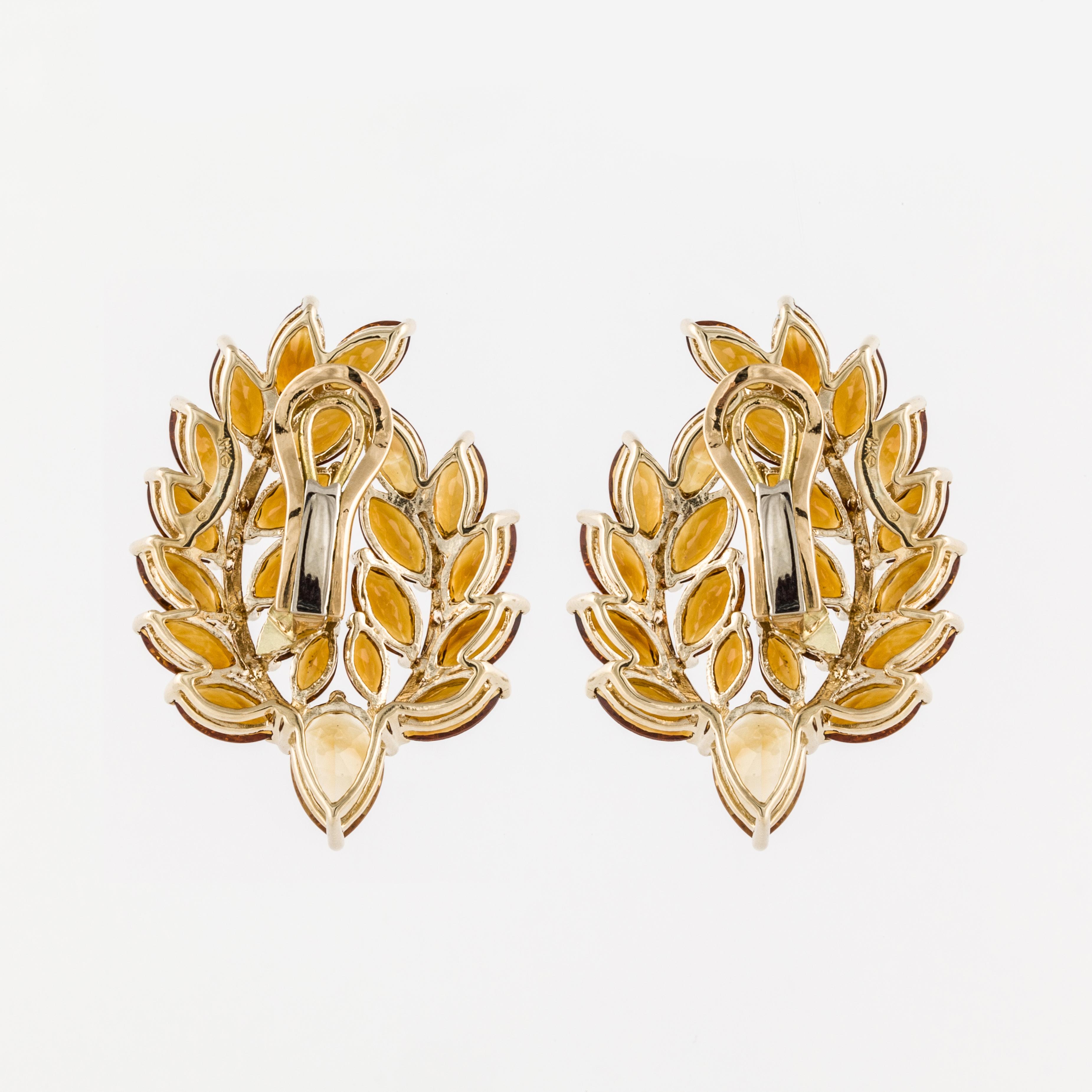 Mixed Cut Citrine Cluster Leaf Earrings in 18K Gold For Sale