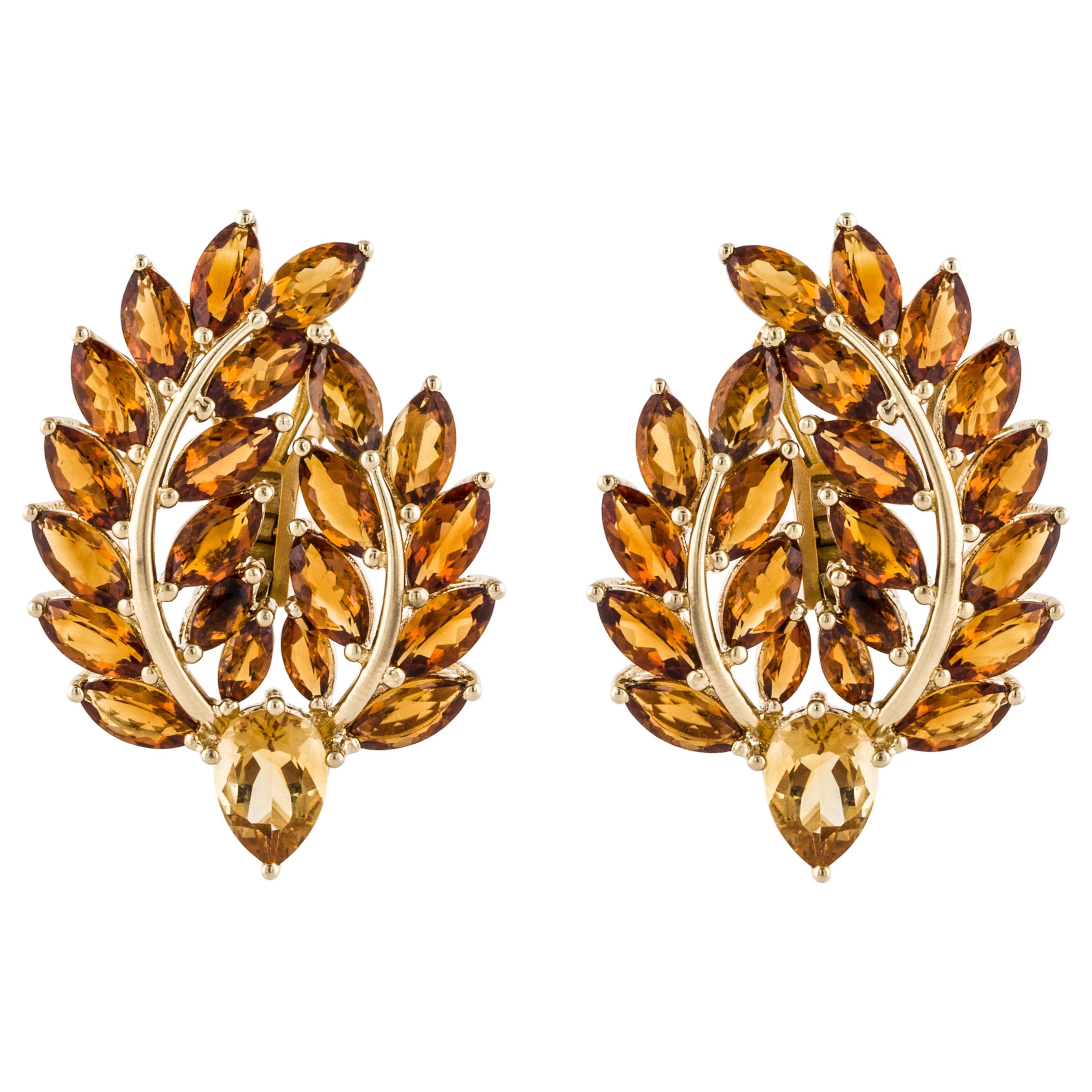 Citrine Cluster Leaf Earrings in 18K Gold For Sale at 1stDibs
