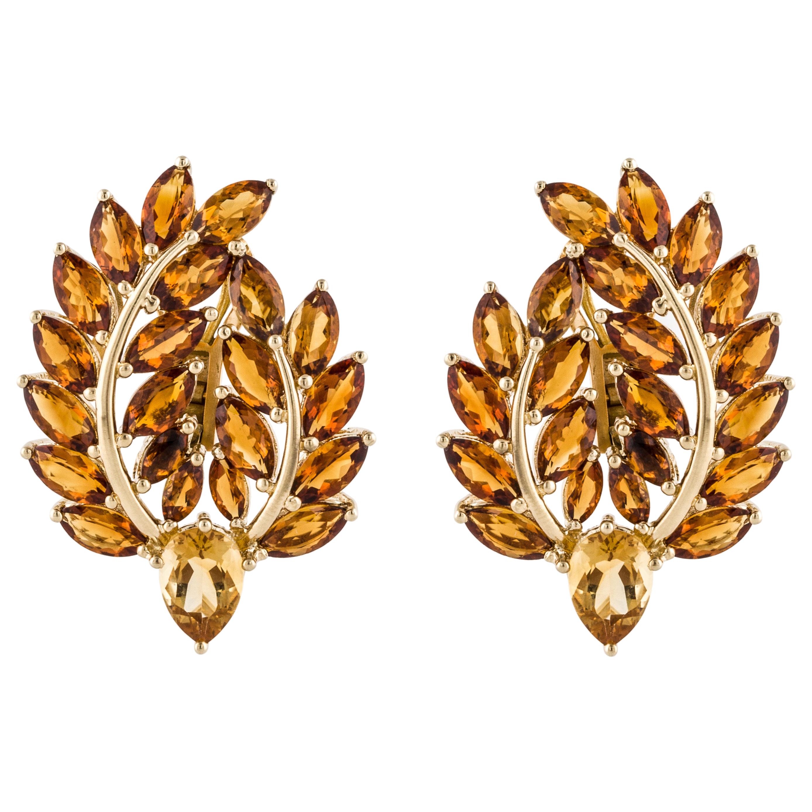 Citrine Cluster Leaf Earrings in 18K Gold