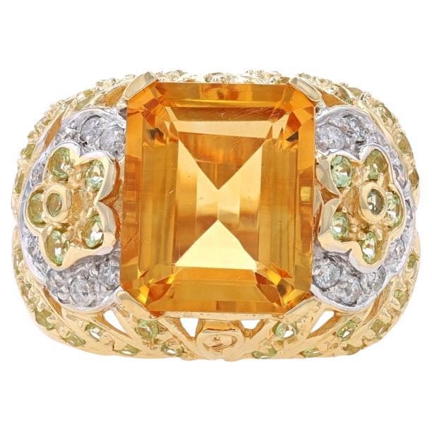 Anello Cocktail in oro giallo con quarzo citrino e diamante 14k Smeraldo 6.62ctw in vendita