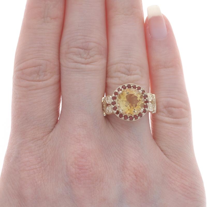 Round Cut Yellow Gold Citrine & Madeira Citrine Halo Ring - 14k Round Portuguese 3.55ctw For Sale
