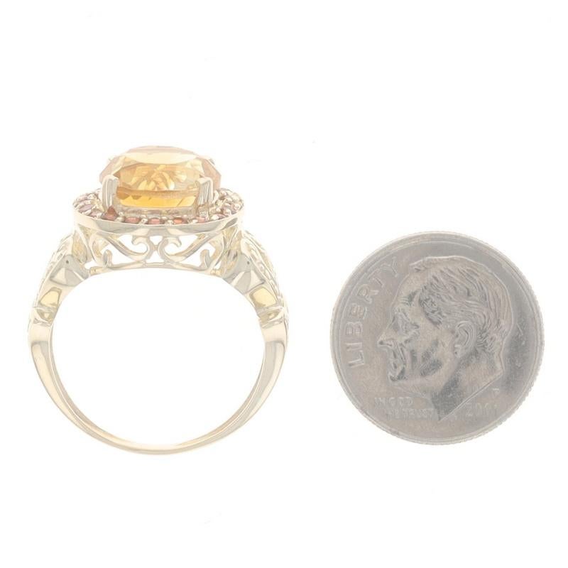 Women's Yellow Gold Citrine & Madeira Citrine Halo Ring - 14k Round Portuguese 3.55ctw For Sale