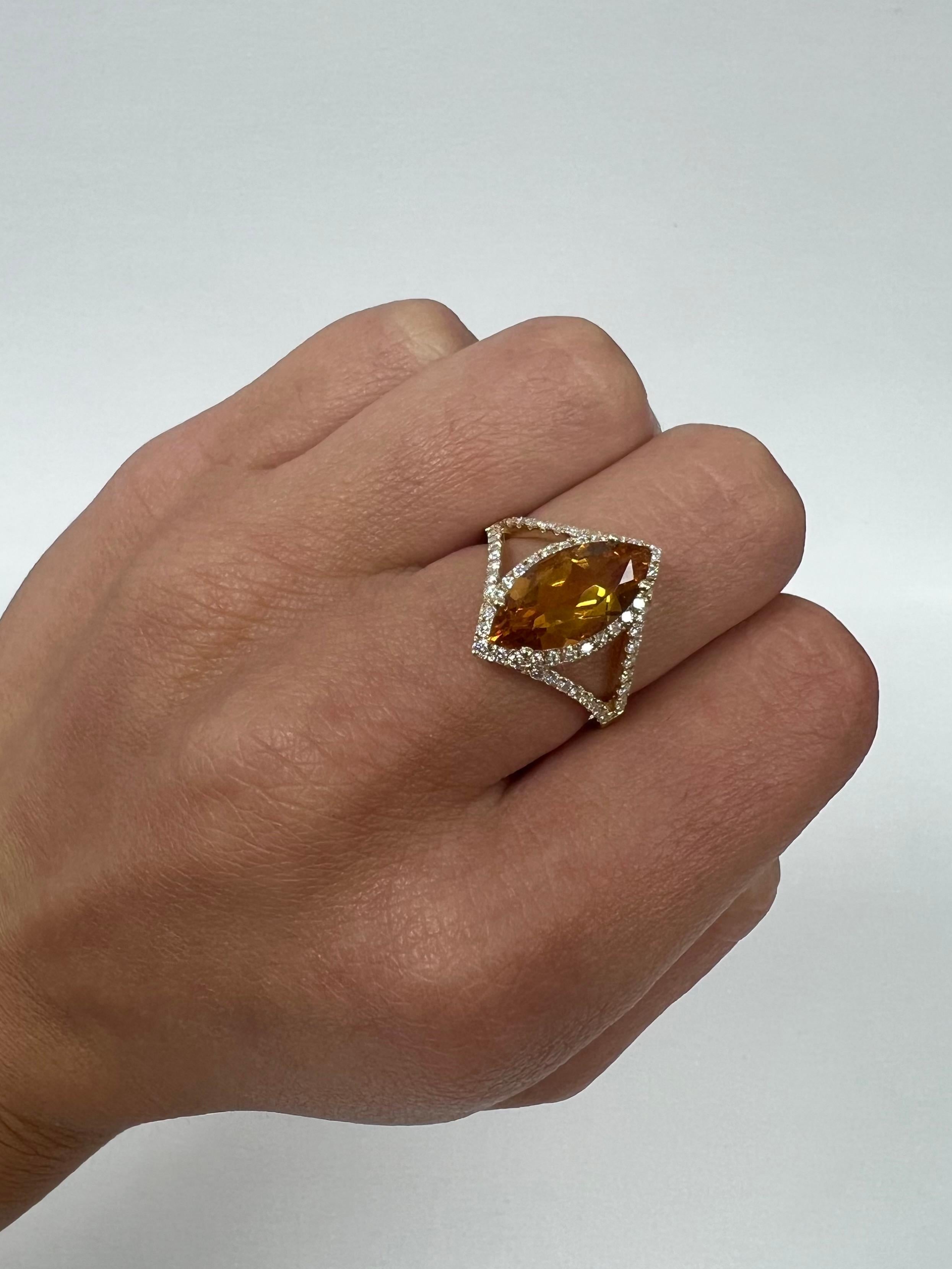 Modern Yellow Gold Citrine Marquise Cut Diamond Ring For Sale