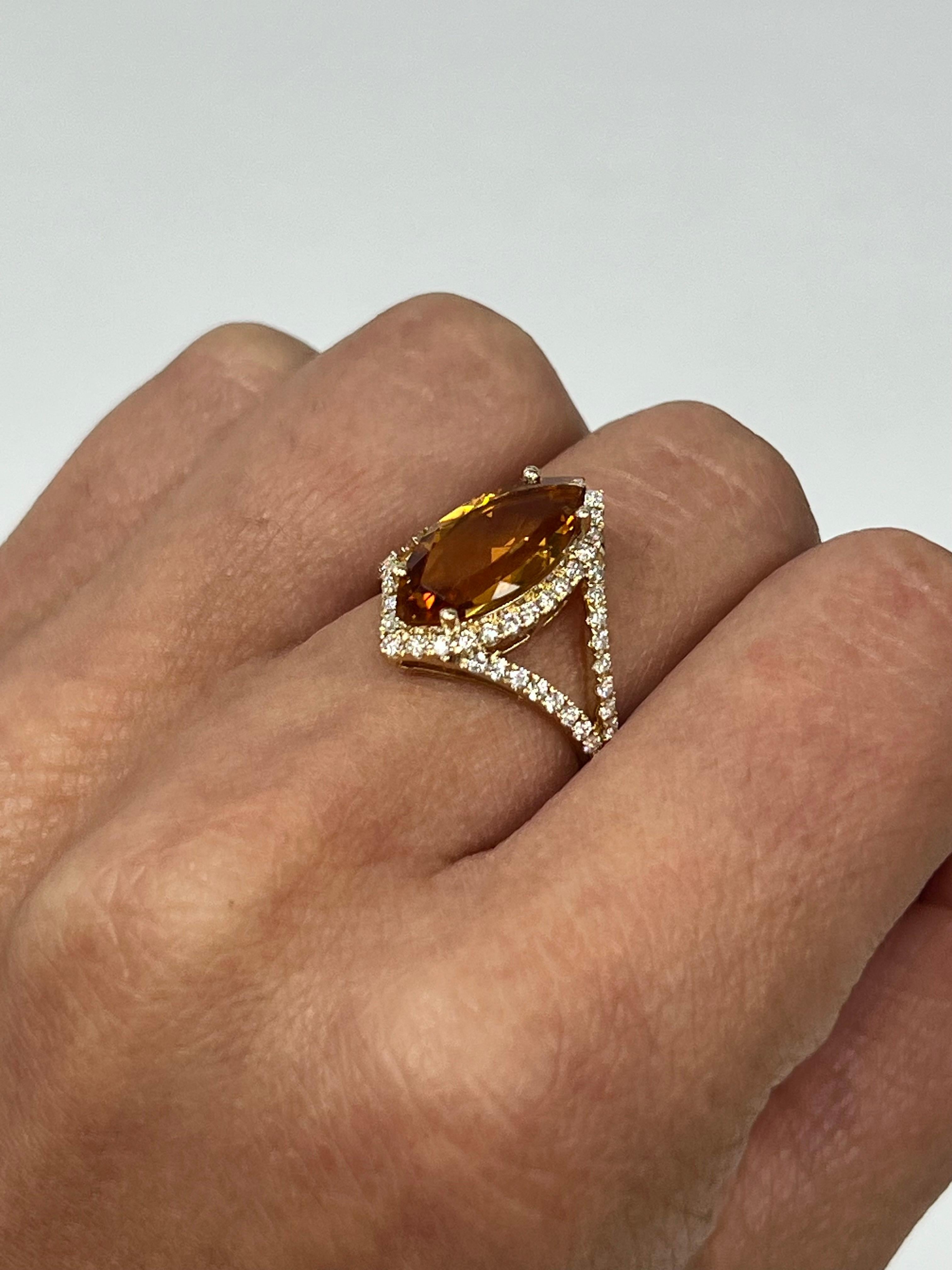 Yellow Gold Citrine Marquise Cut Diamond Ring In New Condition For Sale In Great Neck, NY