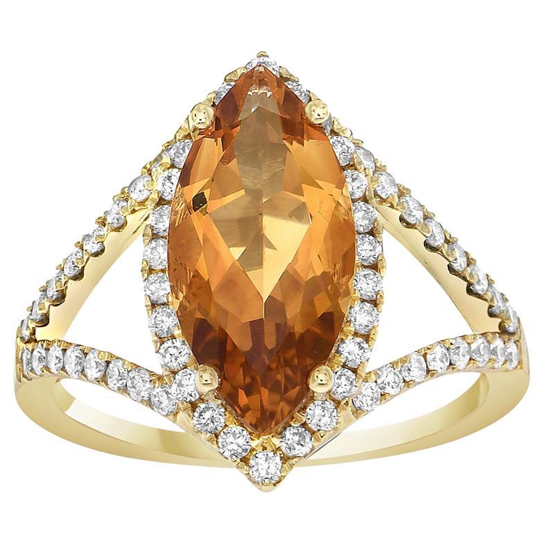 Yellow Gold Citrine Marquise Cut Diamond Ring For Sale