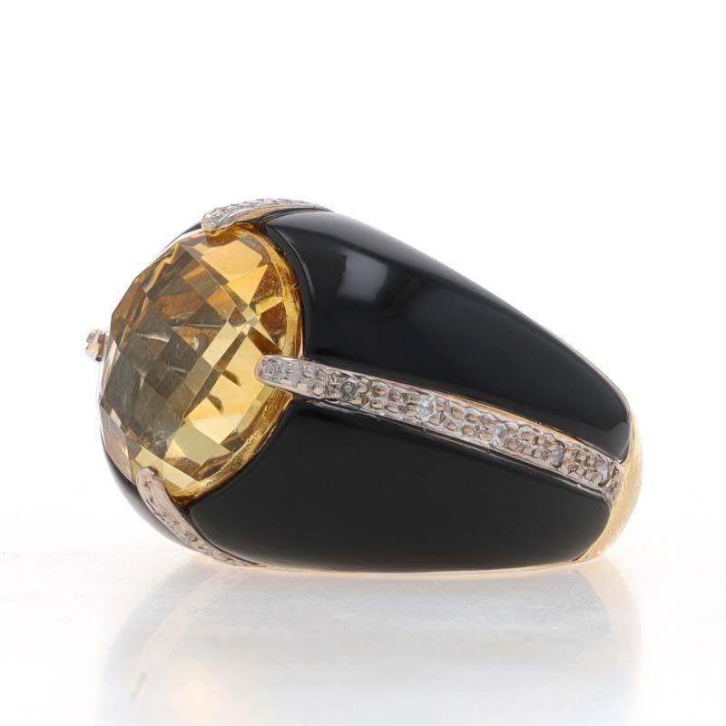 Yellow Gold Citrine Onyx Diamond Ring 14k Double Checkerboard Round 3.51ctw Sz 5 In Excellent Condition For Sale In Greensboro, NC