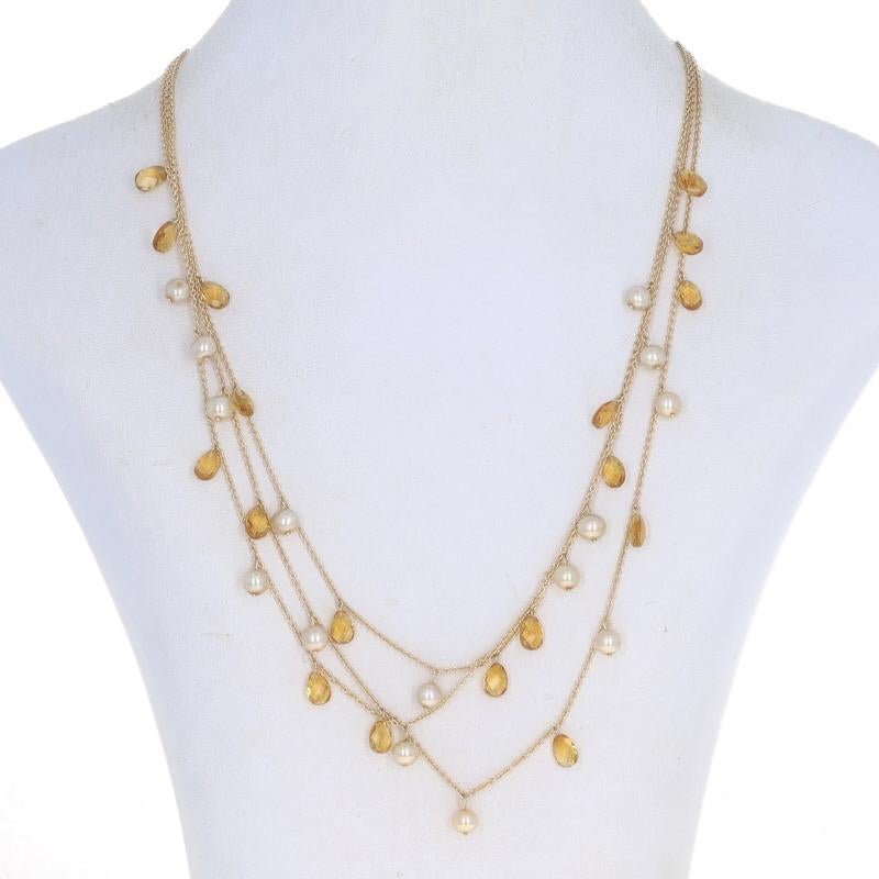 Dreireihige Gelbgold-Halskette mit Citrin und Perle 17