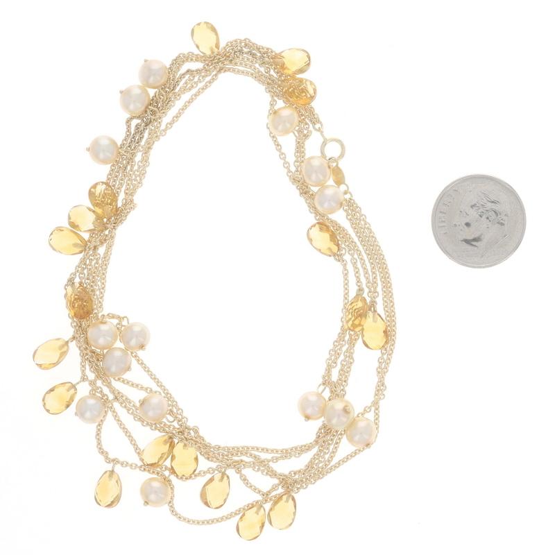 Yellow Gold Citrine & Pearl Three-Strand Dangle Necklace 17