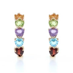 Yellow Gold Citrine Peridot Amethyst J-Hook Earrings - 14k Heart 2.52ctw Pierced