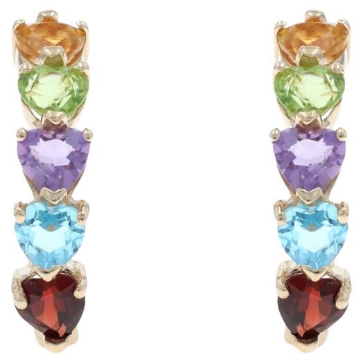 Boucles d
oreilles en or jaune Citrine Péridot Améthyste J-Hook - 14k Heart 2.52ctw Pierced en vente