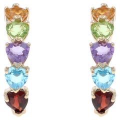 Yellow Gold Citrine Peridot Amethyst J-Hook Earrings - 14k Heart 2.52ctw Pierced