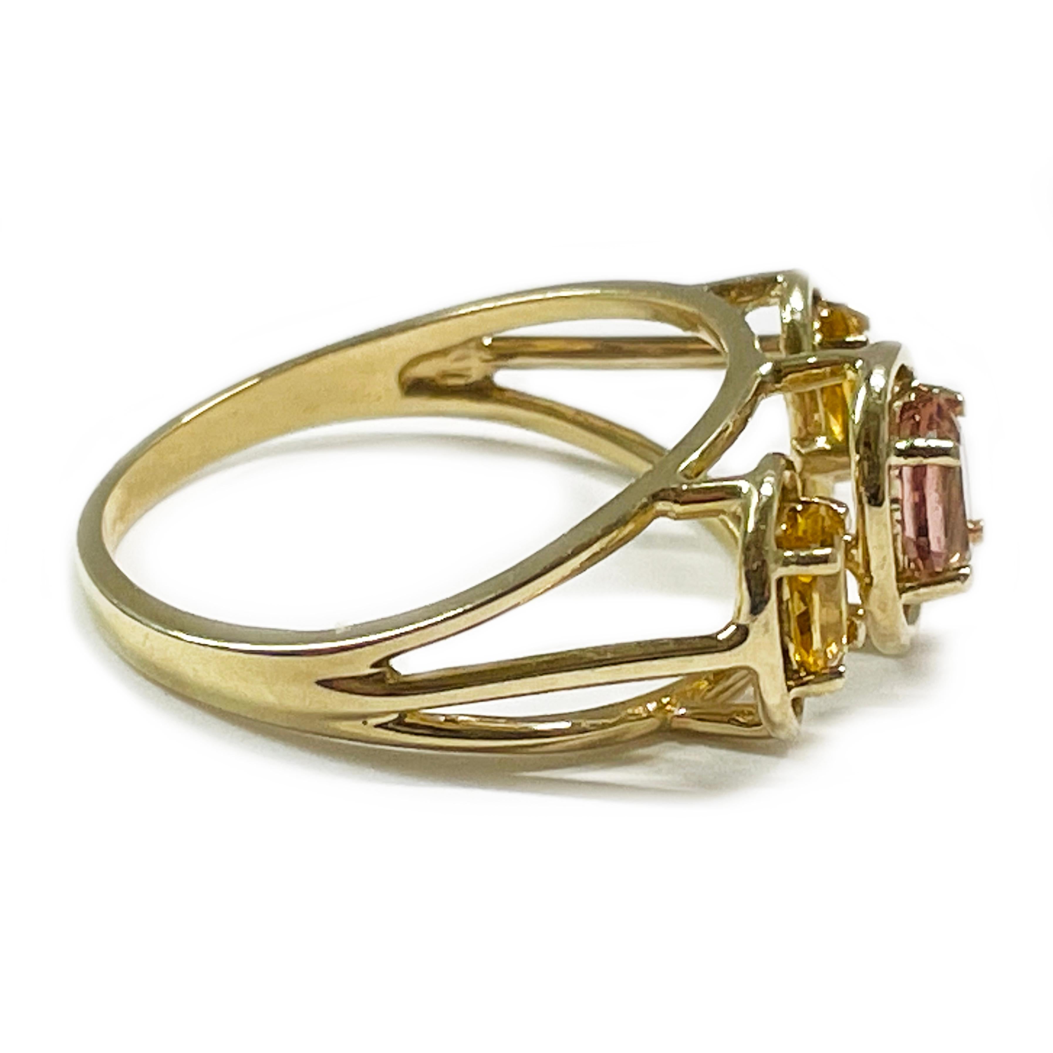 Retro Yellow Gold Citrine Rhodolite Ring For Sale