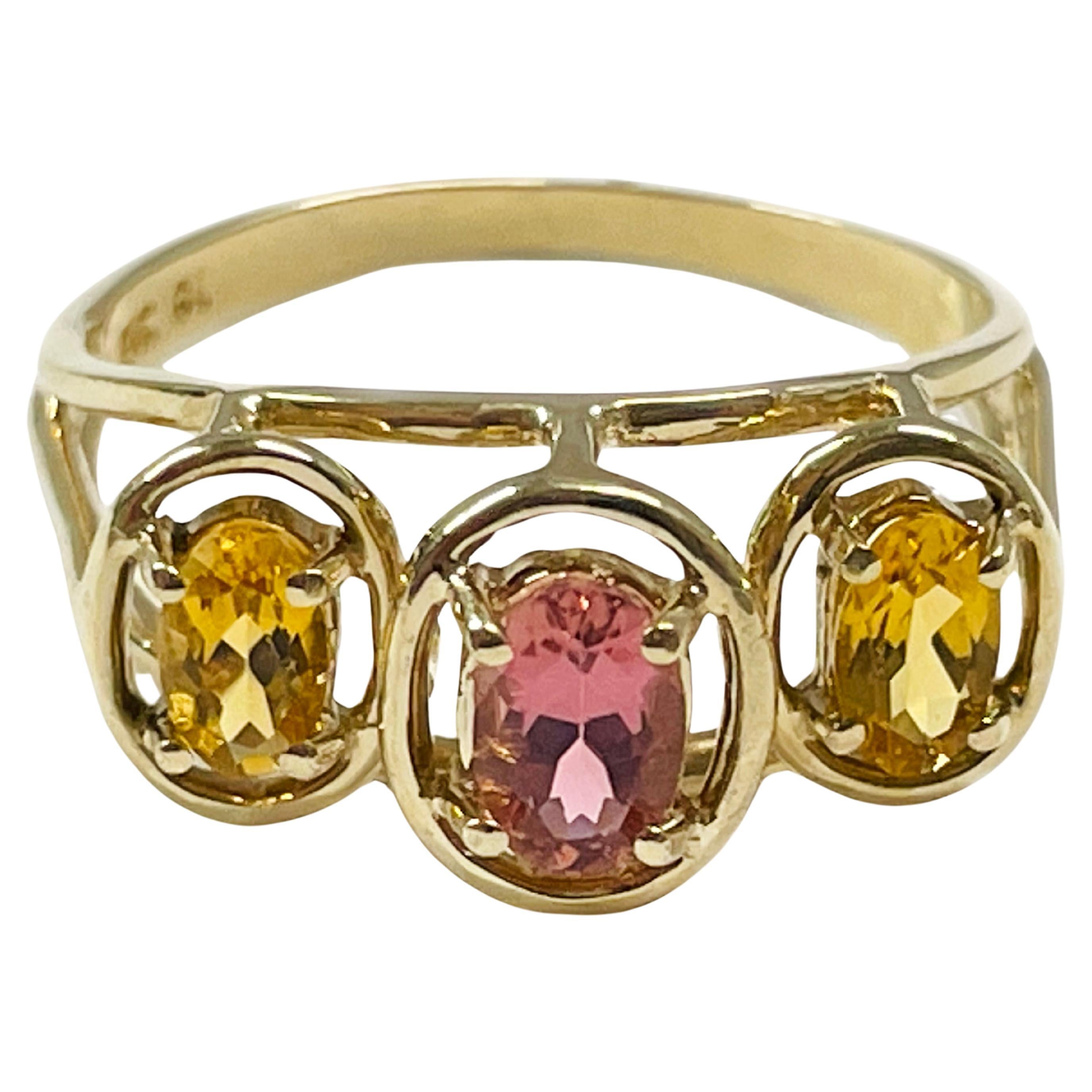 Yellow Gold Citrine Rhodolite Ring