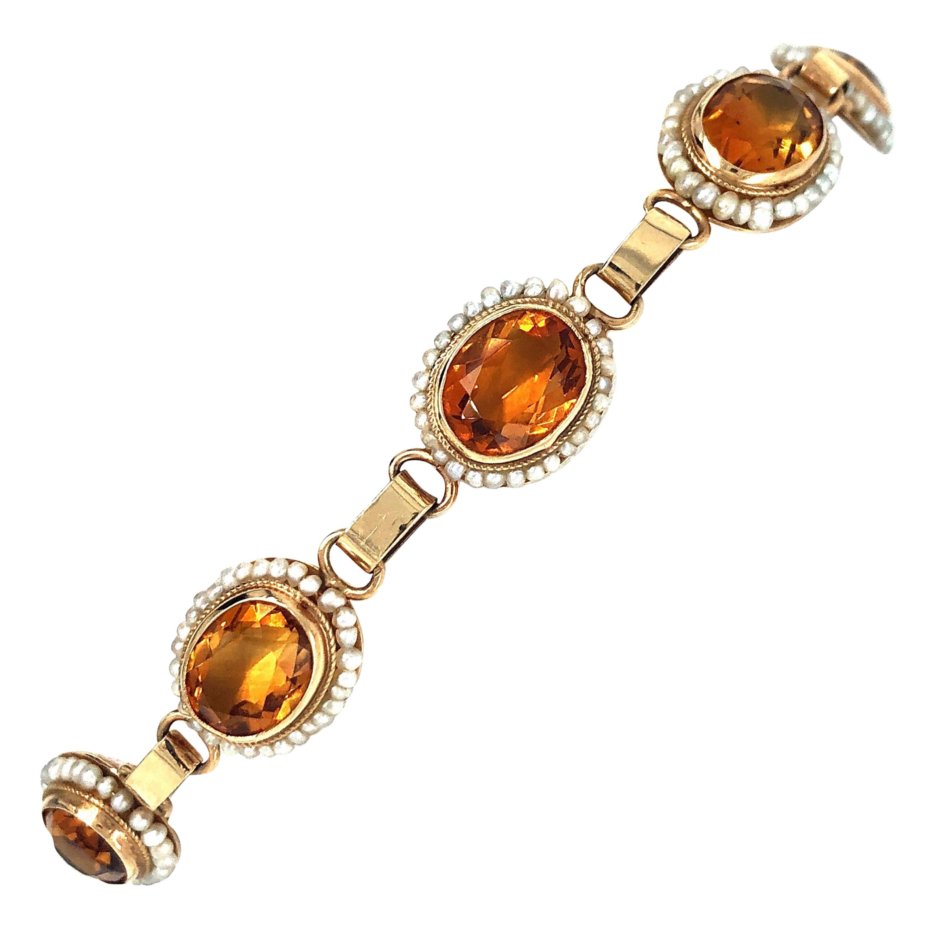 Yellow Gold Citrine Seed Pearl Bracelet