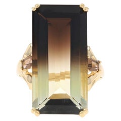 Gelbgold Citrin/Schwarzer Quarz Ring - 14k Smaragdschliff 14,74ctw
