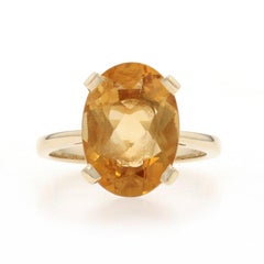 Yellow Gold Citrine Solitaire Cocktail Ring - 14k Oval 5.10ct