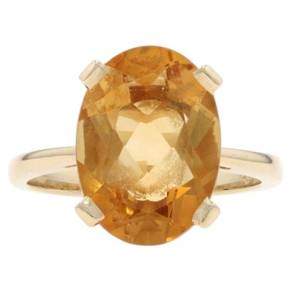 Yellow Gold Citrine Solitaire Cocktail Ring - 14k Oval 5.10ct