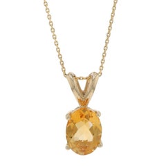 Yellow Gold Citrine Solitaire Pendant Necklace 18" - 14k Oval .87ct