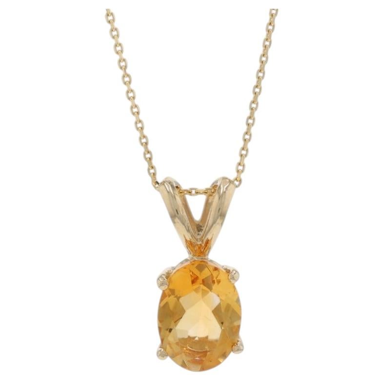 Yellow Gold Citrine Solitaire Pendant Necklace 18" - 14k Oval .87ct