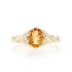 Yellow Gold Citrine Solitaire Ring - 9k Oval Checkerboard 1.25ct