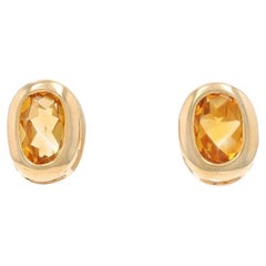 Yellow Gold Citrine Stud Earrings - 14k Oval 1.70ctw Bezel Set Pierced
