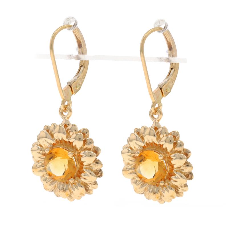 Pendientes Colgantes Girasol Citrino Oro Amarillo 14k Redondos 1.40ctw Flor Perforados Corte redondo en venta