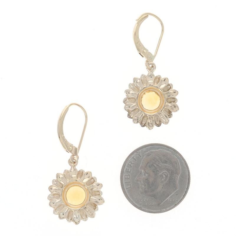 Pendientes Colgantes Girasol Citrino Oro Amarillo 14k Redondos 1.40ctw Flor Perforados en Excelente estado para la venta en Greensboro, NC