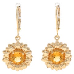 Pendientes Colgantes Girasol Citrino Oro Amarillo 14k Redondos 1.40ctw Flor Perforados