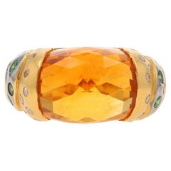 Yellow Gold Citrine Tsavorite Garnet Diamond Ring - 18k Barrel 17.35ctw Sz 7
