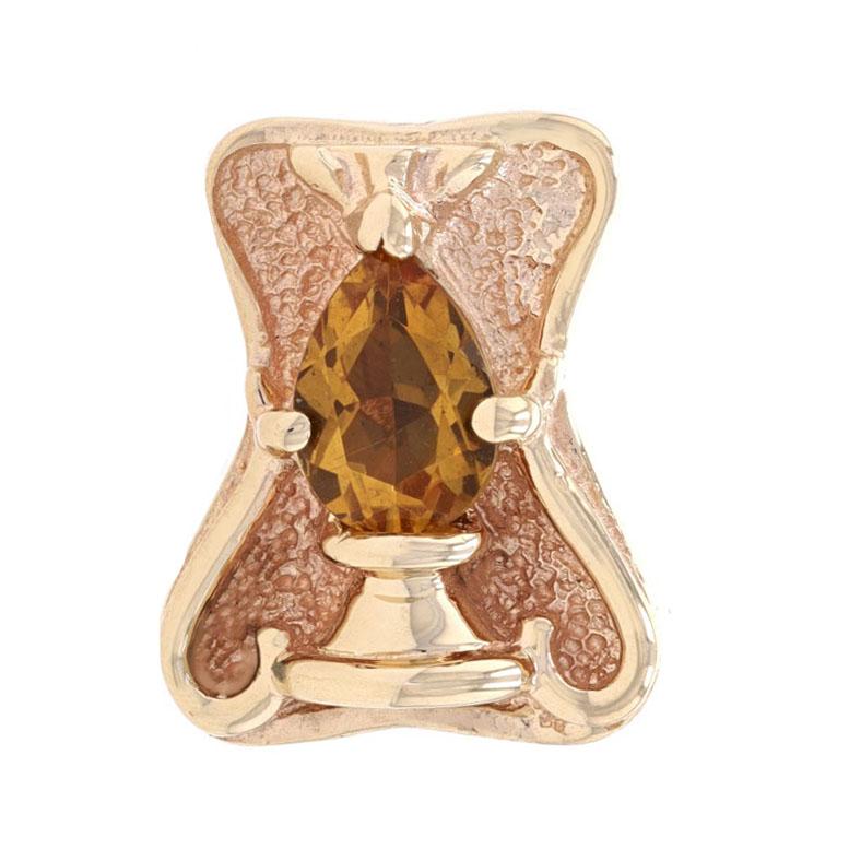Yellow Gold Citrine Vase Solitaire Slide Charm - 14k Pear Cut .65ct Vessel In Excellent Condition For Sale In Greensboro, NC