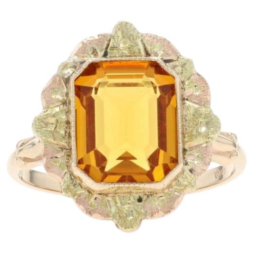 Yellow Gold Citrine Vintage Cocktail Solitaire Ring - 10k Emerald 2.90ct