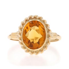 Oro Amarillo Citrino Vintage Cocktail Anillo Solitario 10k Oval 2.40ct MilgrainRope