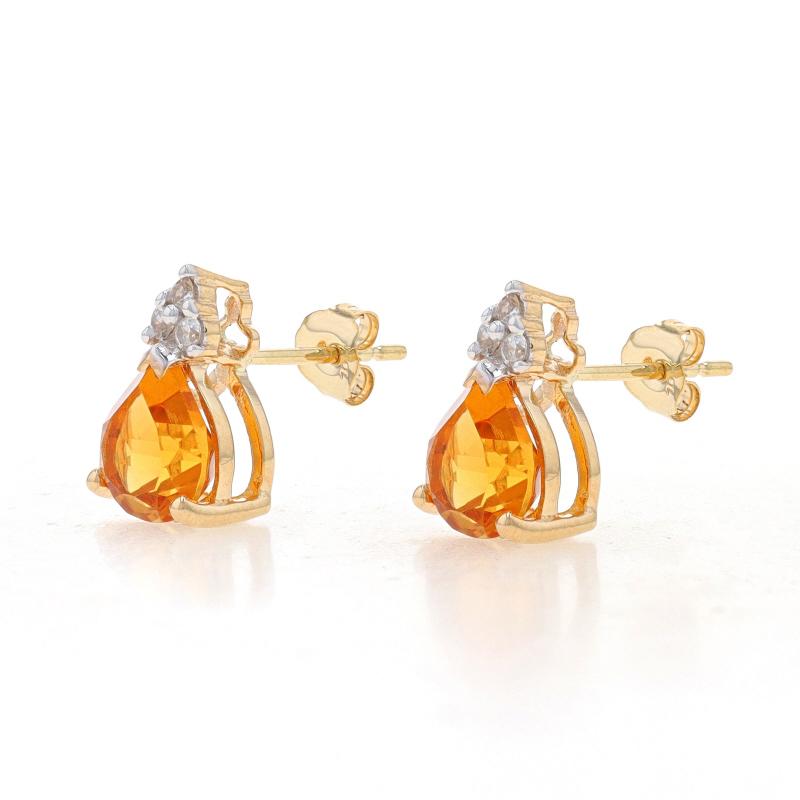 Pear Cut Yellow Gold Citrine & White Topaz Stud Earrings - 10k Pear 2.74ctw Pierced For Sale