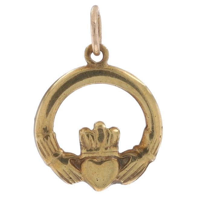 Yellow Gold Claddagh Charm - 14k Friendship Love Marriage Pendant For Sale