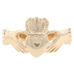 Yellow Gold Claddagh Ring, 14k Friendship Love Marriage