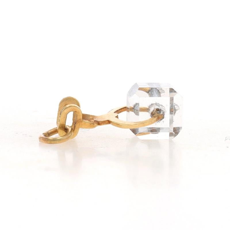 Yellow Gold Clear Glass Ice Block Tongs Charm - 14k In Excellent Condition For Sale In Greensboro, NC