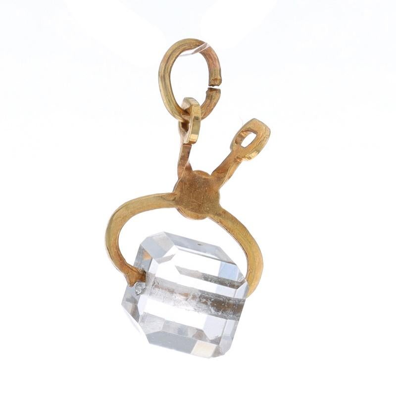 Yellow Gold Clear Glass Ice Block Tongs Charm - 14k