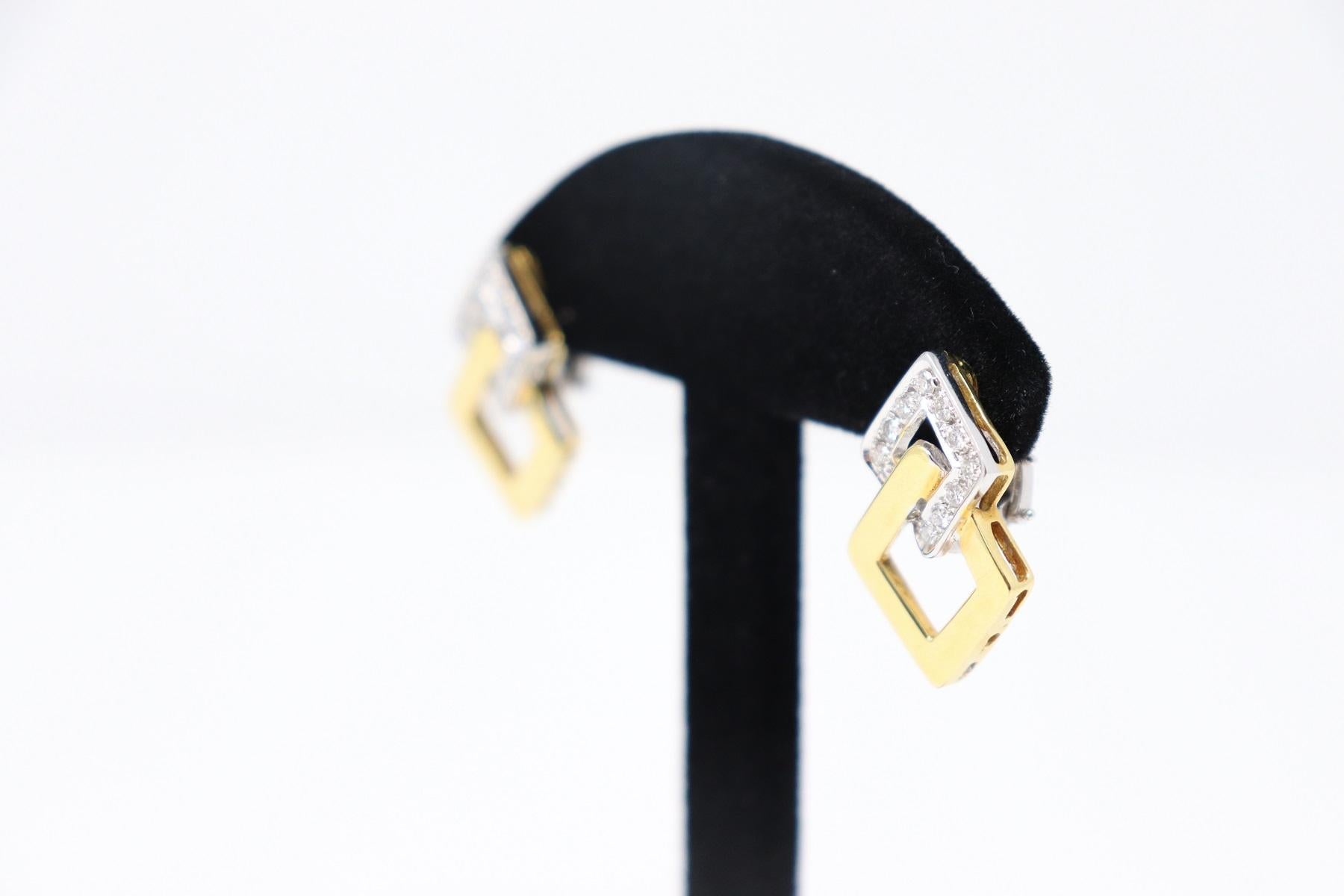 Women's Yellow Gold Clip-On Drop Earrings with Brilliant Cut Diamonds For Sale