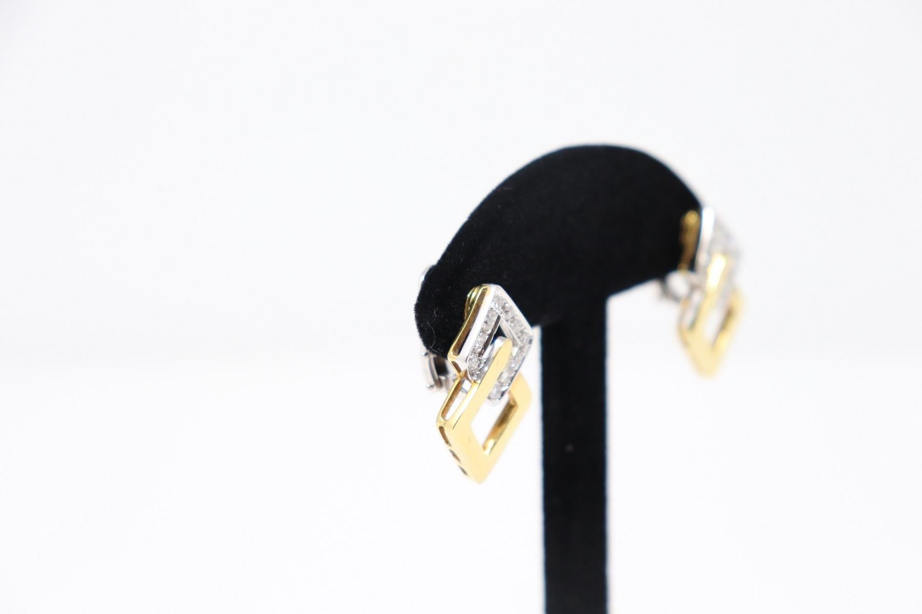 Yellow Gold Clip-On Drop Earrings with Brilliant Cut Diamonds For Sale 1