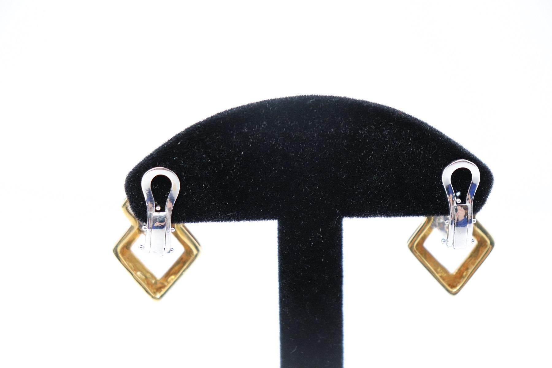 Yellow Gold Clip-On Drop Earrings with Brilliant Cut Diamonds For Sale 3