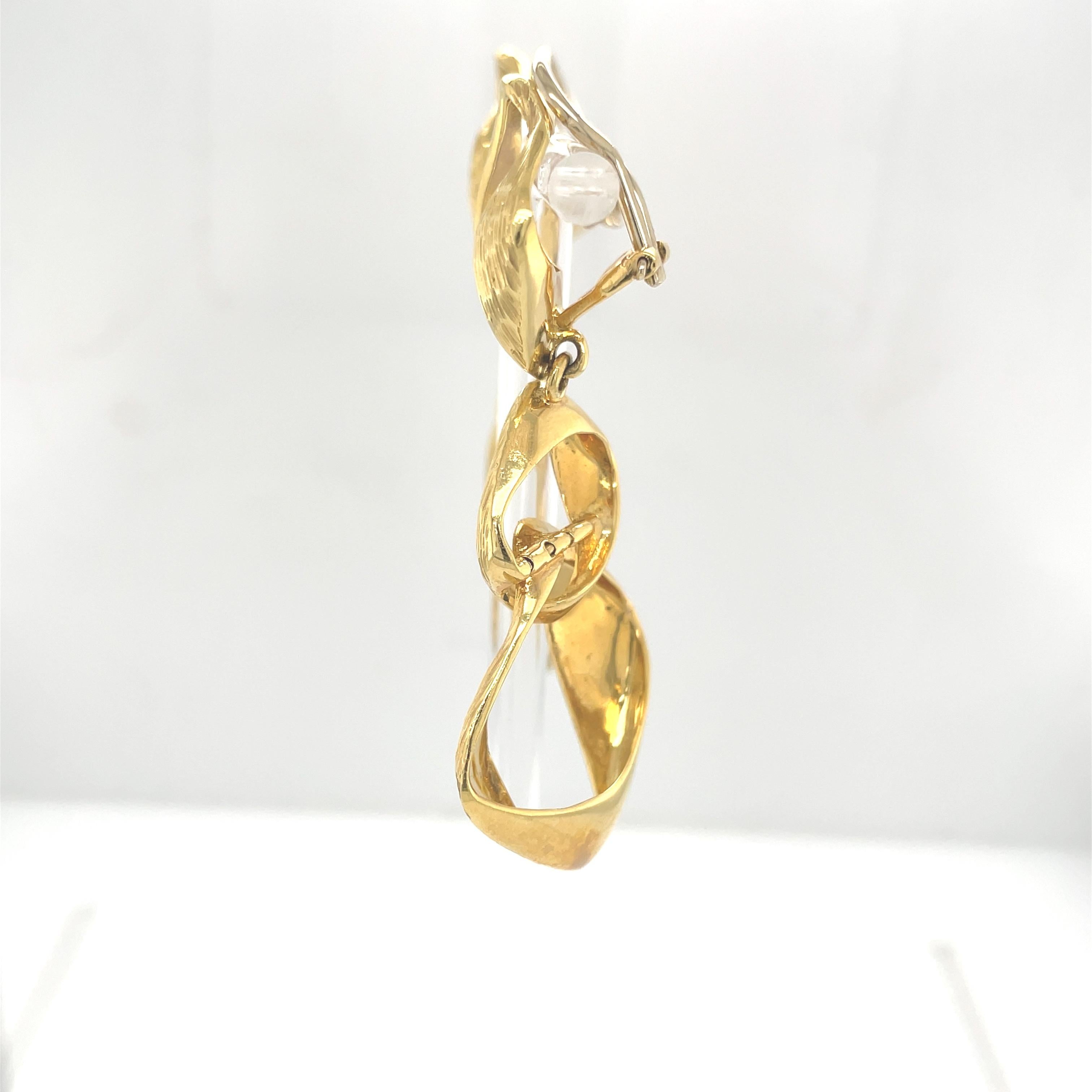 Yellow Gold Triple Link Large Dangle Earrings 18K. Stamped 18k Italy
