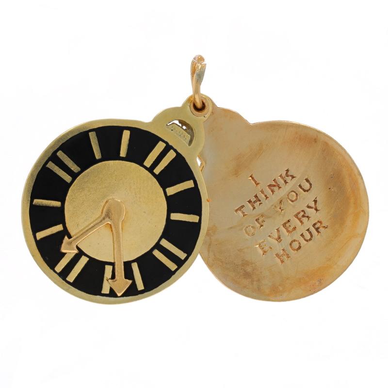 Ciondolo a forma di orologio in oro giallo - Ciondolo con messaggio d'amore in 14k In condizioni ottime in vendita a Greensboro, NC