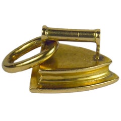 Vintage Yellow Gold Clothes Ironing Flat Iron Charm Pendant