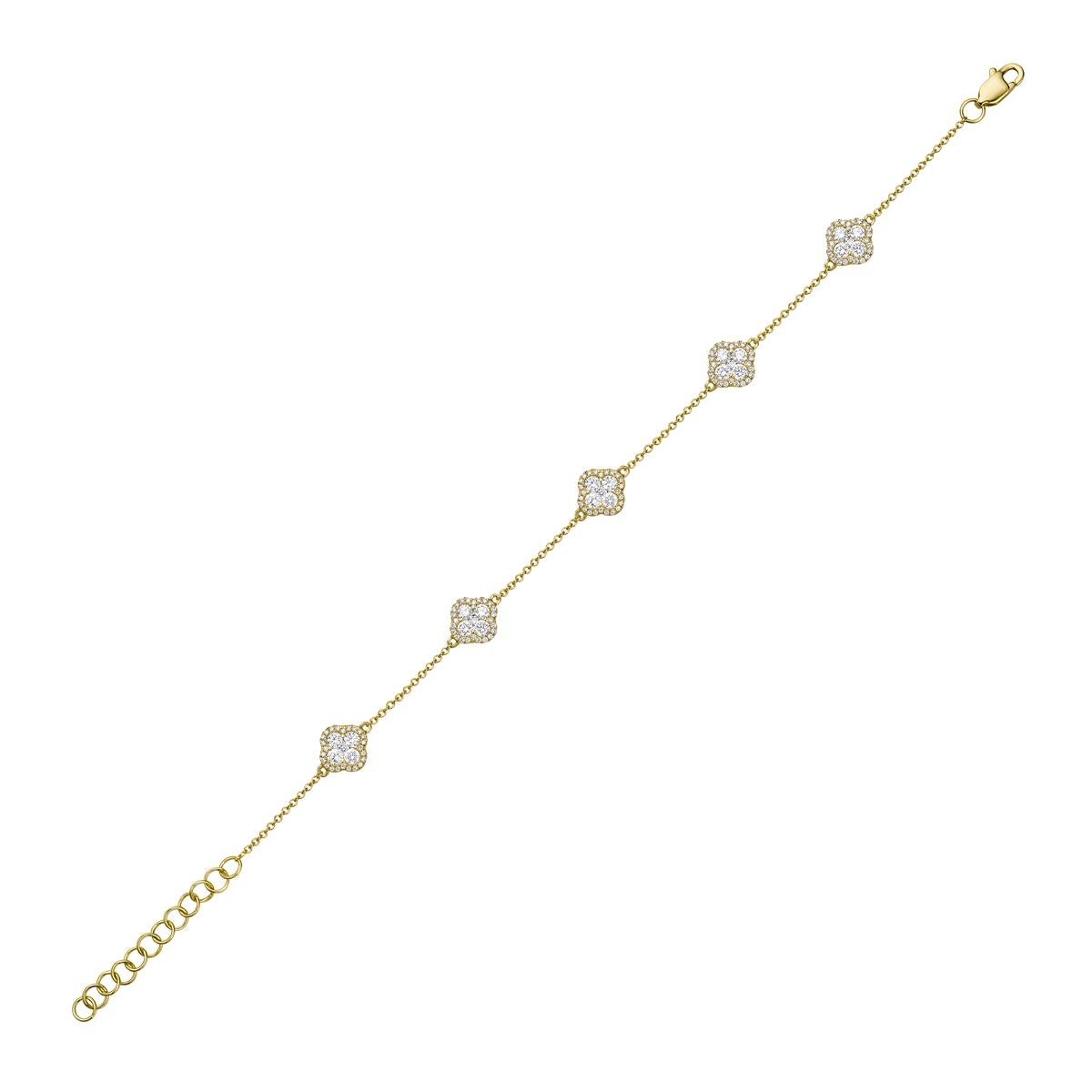 Avec cet exquis bracelet en or jaune, le style et le glamour sont à l'honneur. Ce bracelet de 14 carats est fabriqué à partir de 2,1 grammes d'or. Ce bracelet est orné de diamants de couleur SI-SI2, GH, composés de 145 diamants totalisant 1,14