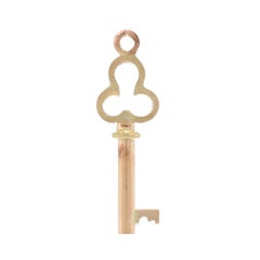 Yellow Gold Clover Skeleton Key Pendant - 14k Love Charm