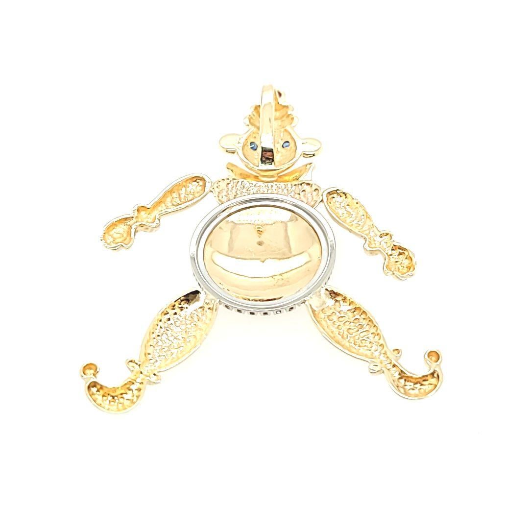 Round Cut Yellow Gold Clown Pendant with Diamonds and Colored Stones  For Sale