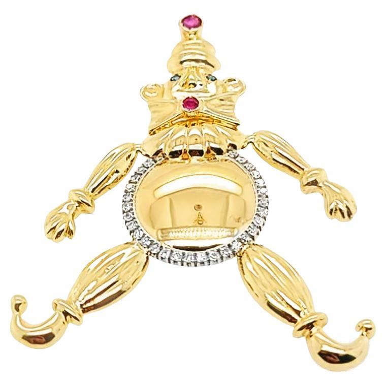 Yellow Gold Clown Pendant with Diamonds and Colored Stones 