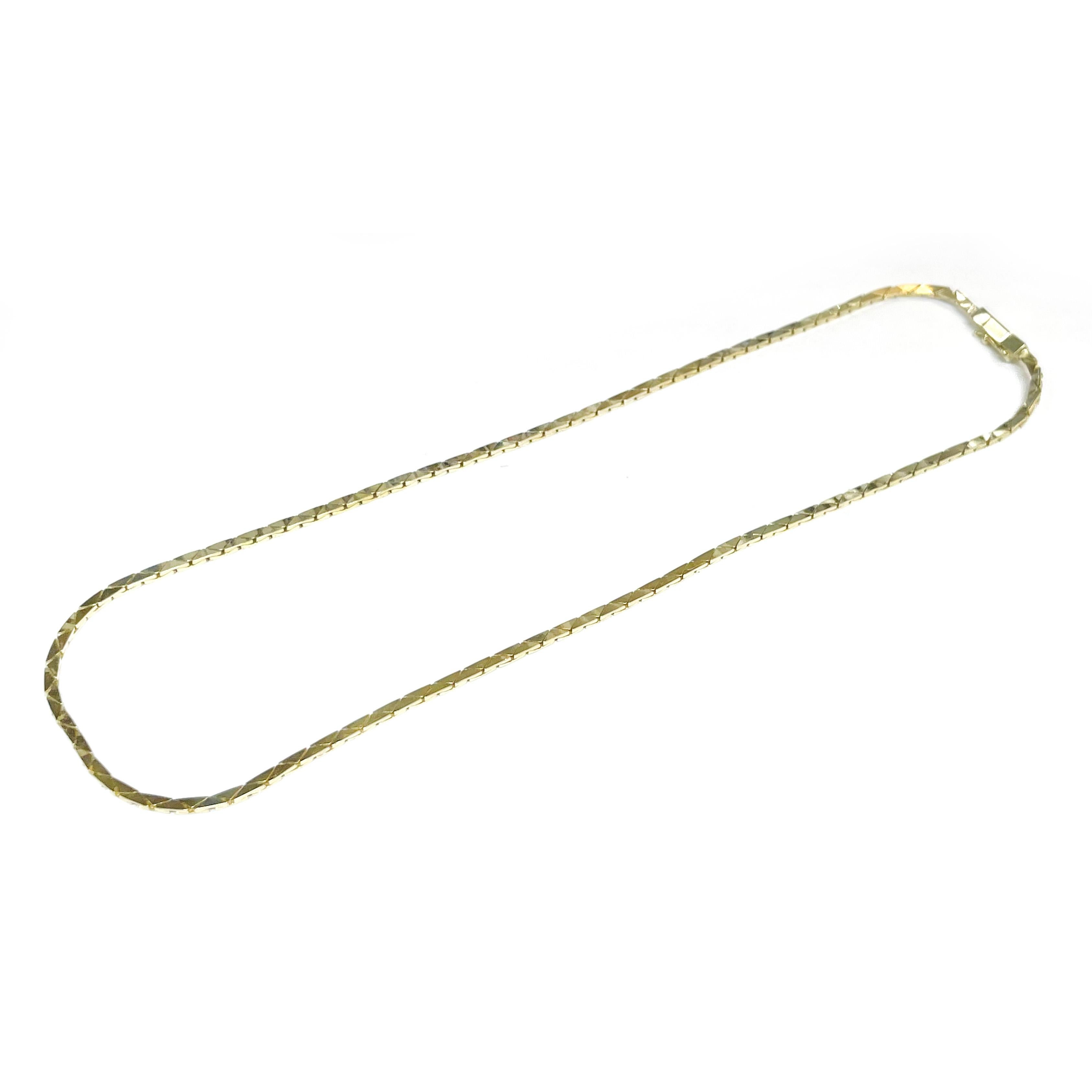 14 Karat Yellow Gold Cobra Chain Necklace. The classic chain is 2mm wide, 1.5mm thick and 16