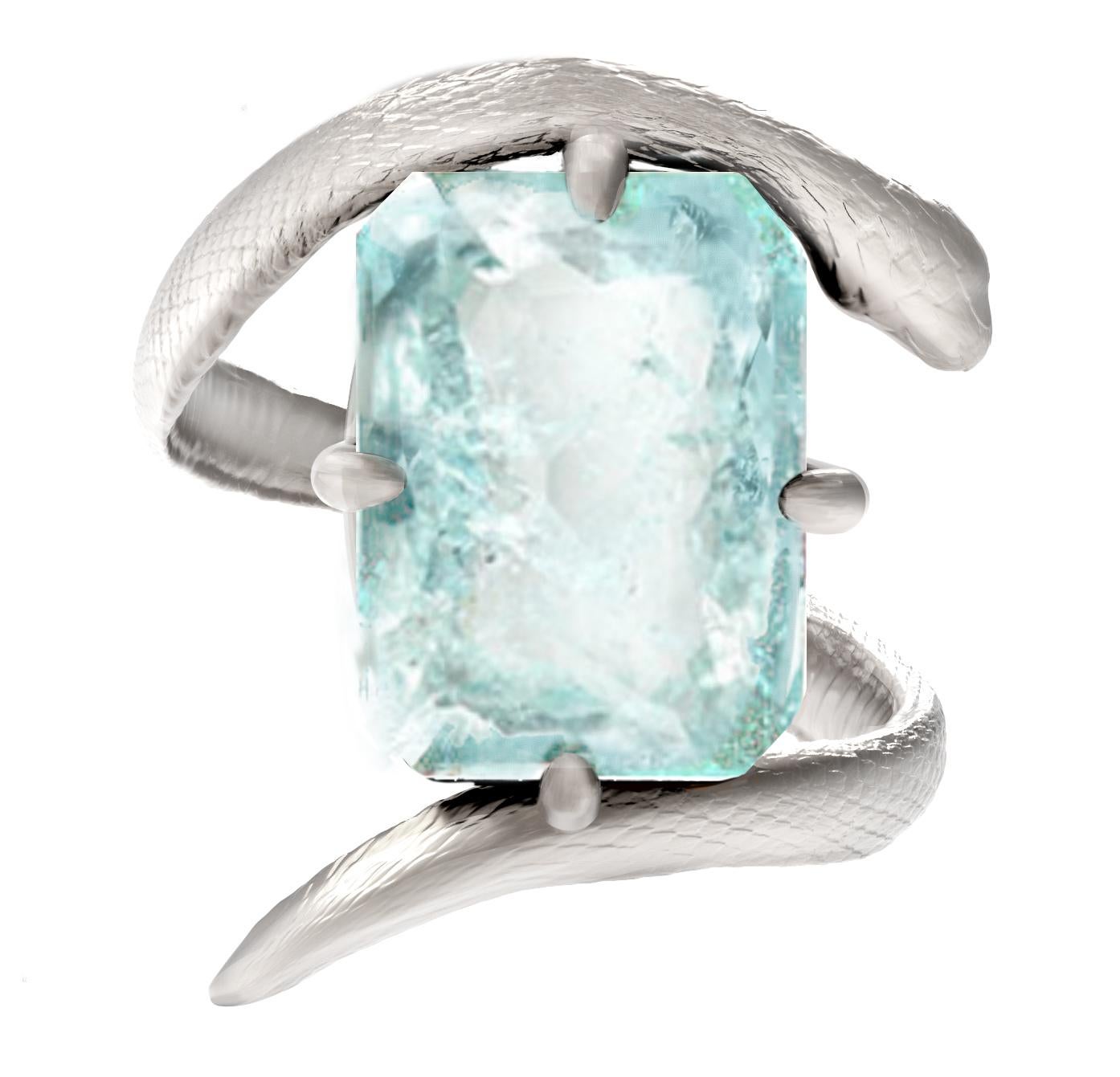 This contemporary engagement ring is made of 18 karat white gold and features a natural untreated sky blue paraiba tourmaline, weighing 5.16 carats, and a cushion cut measuring 13x9 mm. The ring belongs to the Mesopotamian collection and can be